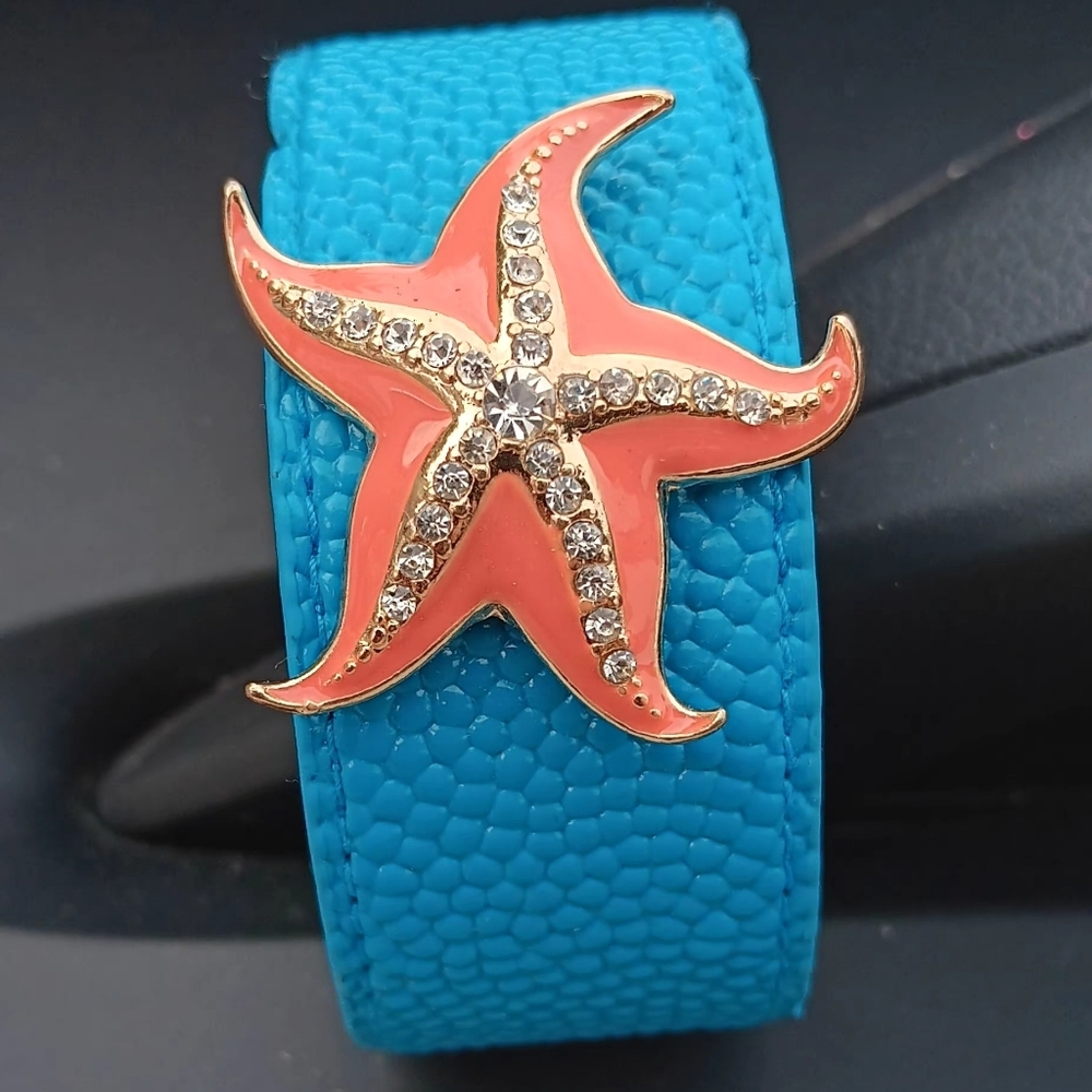 TURQUOISE & PEACH STARFISH BRACELET WITH RHINESTONES
